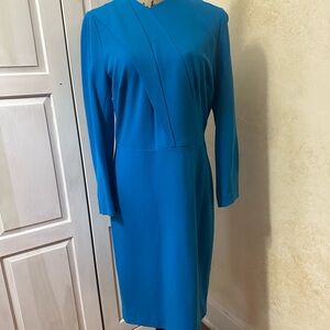 Etcetera Blue Cut Out Ribbed Long Sleeve Sheath Dress